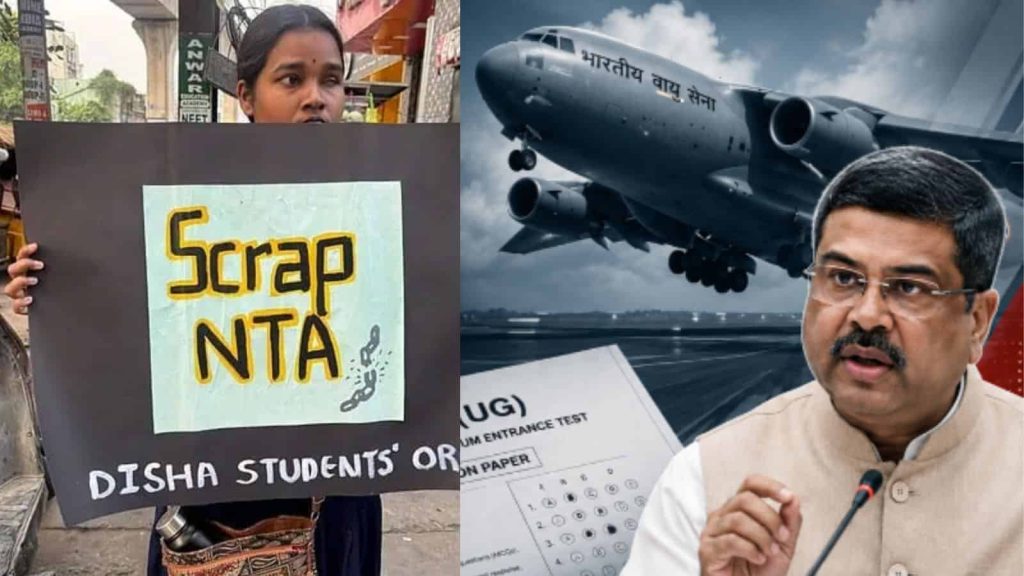 Indian Air Force aircraft being loaded with secure examination papers for delivery to Telangana