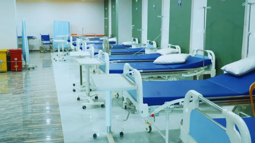 A modern government hospital building in Hyderabad, reflecting the state's efforts to promote medical tourism.