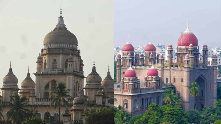 Architectural rendering or ongoing construction of the new Telangana High Court complex and Osmania General Hospital