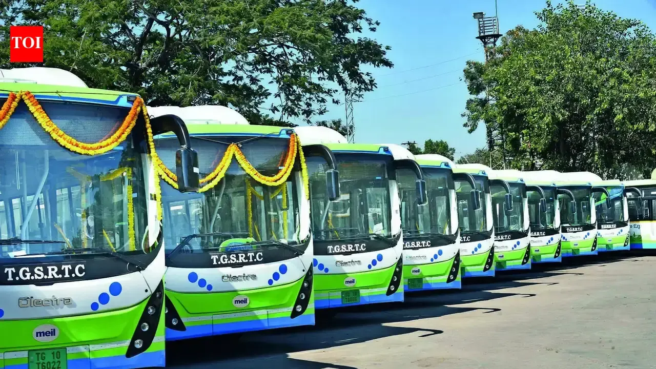 TSRTC bus in Hyderabad with a ballot box overlay symbolizing upcoming union elections