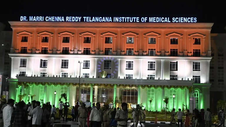 Chief Minister A. Revanth Reddy and other officials at the inauguration ceremony of the MCR TIMS hospital building in Sanathnagar, Hyderabad