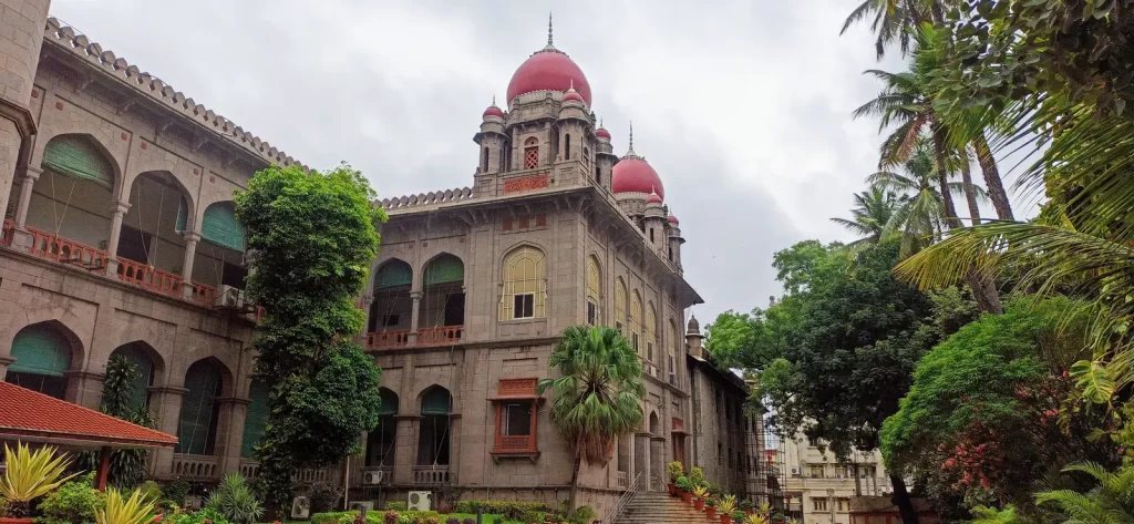 Exterior view of the Telangana High Court building in Hyderabad