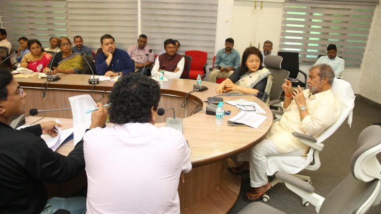 Telangana Health Minister C. Damodar Raja Narasimha chairs a review meeting with health officials at the Directorate of Secondary Healthcare in Hyderabad on August 22, 2026.