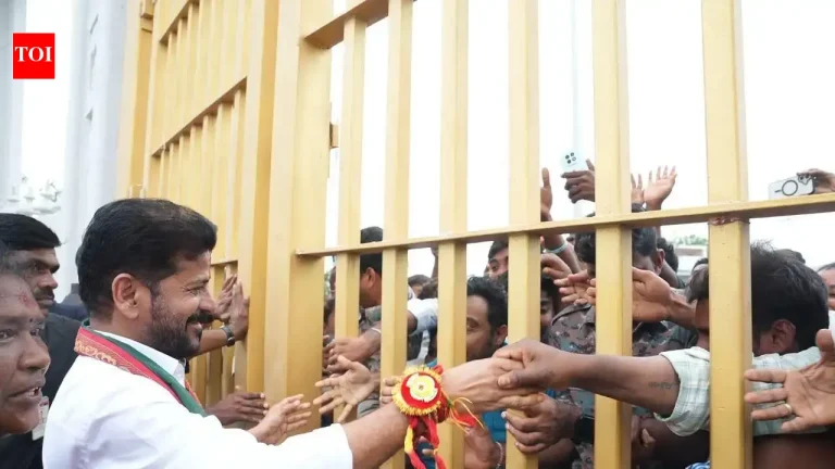 Chief Minister A Revanth Reddy addressing a public meeting during his visit to Mulugu and Parkal constituencies.