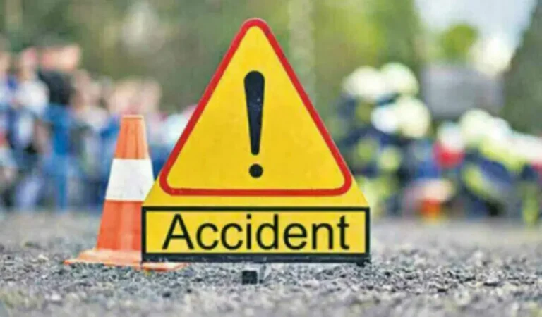 A view of the accident spot near Big Bazaar in Srinagar Colony, Ameerpet, where an RTC electric bus collided with a bike taxi