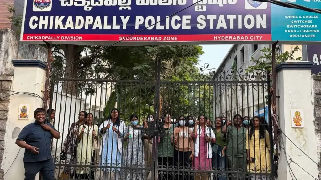 Foreign Medical Graduates protest outside DME office in Koti, Hyderabad, demanding stipend equality